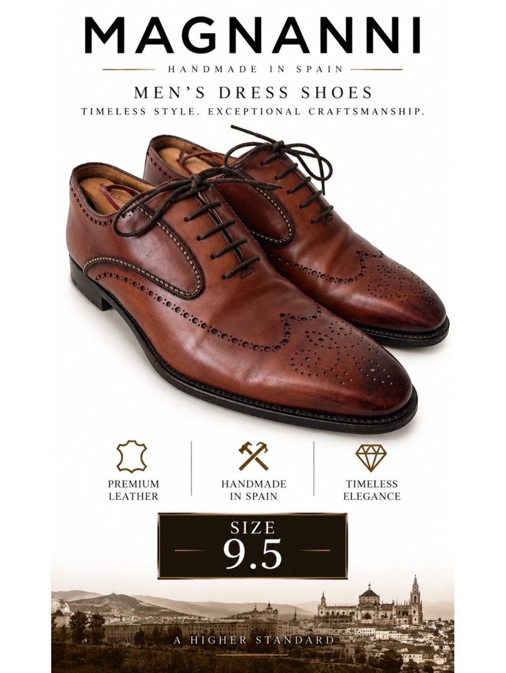 Magnanni Brown Leather Wingtip Oxford Dress Shoes